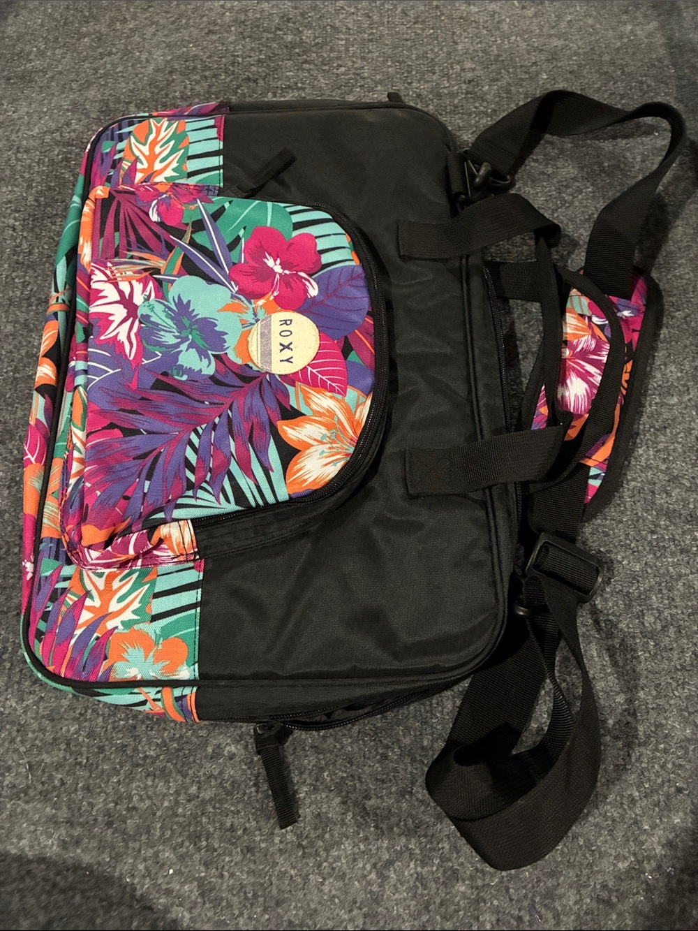 🎉 4/$25 Roxy Black Travel Computer Bag w/ Pockets & Trolley Strap Shoulder Strap